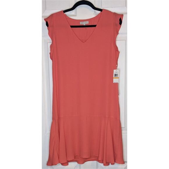 1 STATE On Point Poppy Petal Pink V Neck Flutter Cap Sleeves Drop Waist Dress S - Picture 1 of 12